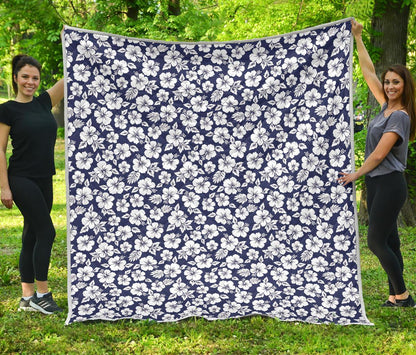 Hibiscus Blue Hawaiian Flower Style Premium Quilt-JTAMIGO.COM