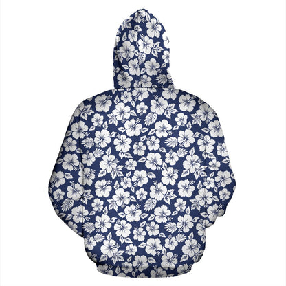 Hibiscus Blue Hawaiian Flower Style Pullover Hoodie
