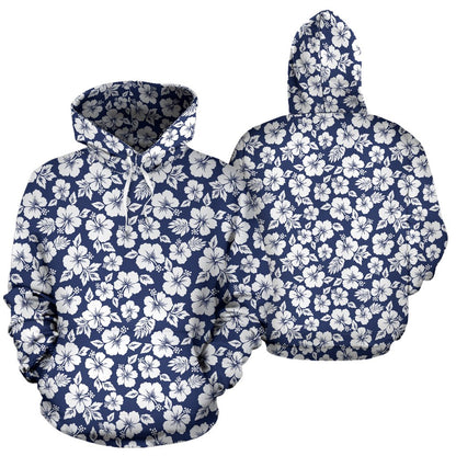 Hibiscus Blue Hawaiian Flower Style Pullover Hoodie