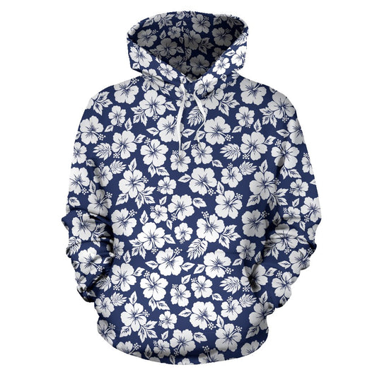Hibiscus Blue Hawaiian Flower Style Pullover Hoodie