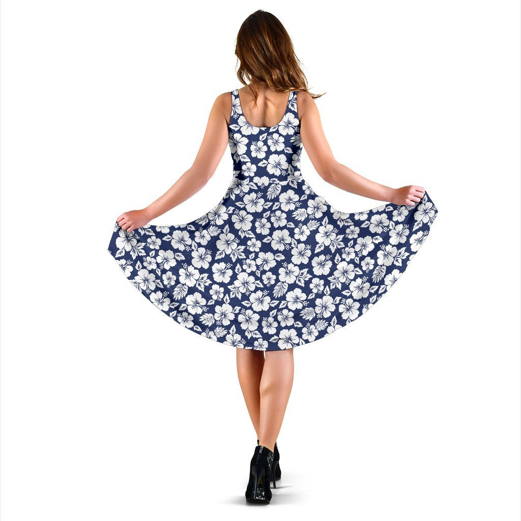 Hibiscus Blue Hawaiian Flower Style Sleeveless Dress