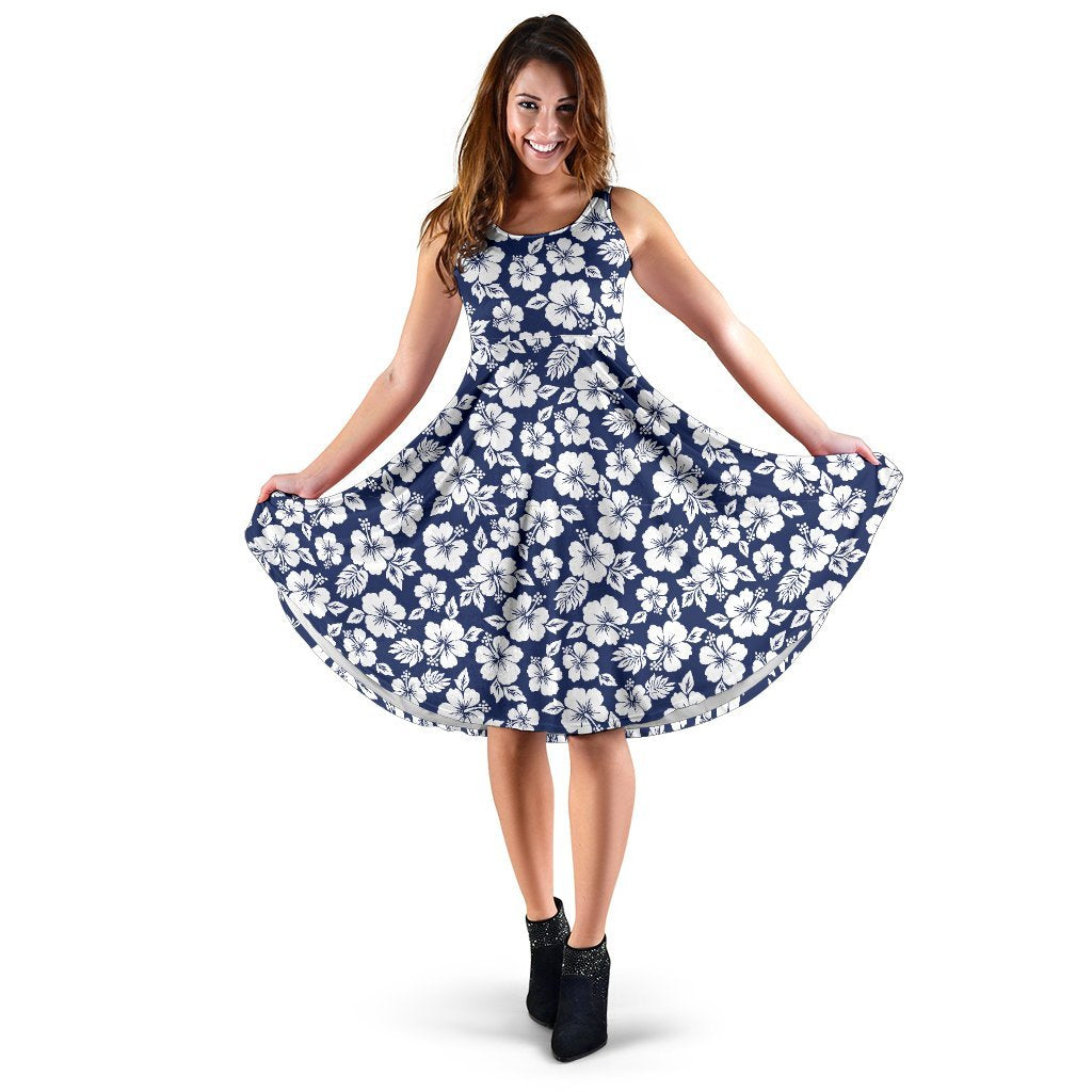 Hibiscus Blue Hawaiian Flower Style Sleeveless Dress