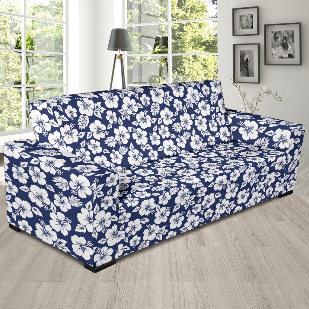 Hibiscus Blue Hawaiian Flower Style Sofa Slipcover-JTAMIGO.COM