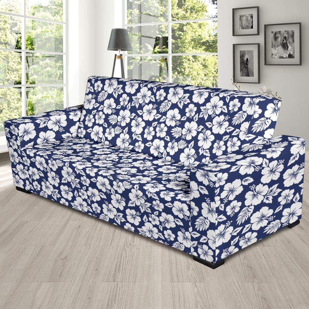 Hibiscus Blue Hawaiian Flower Style Sofa Slipcover-JTAMIGO.COM