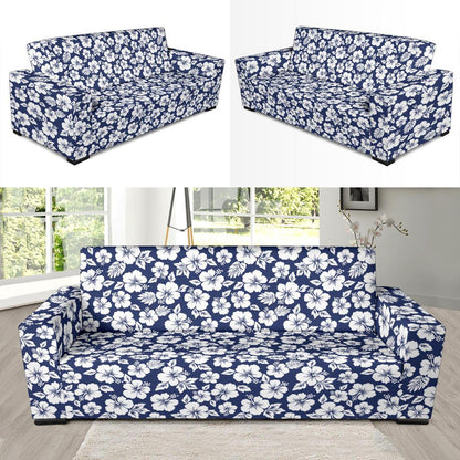 Hibiscus Blue Hawaiian Flower Style Sofa Slipcover-JTAMIGO.COM