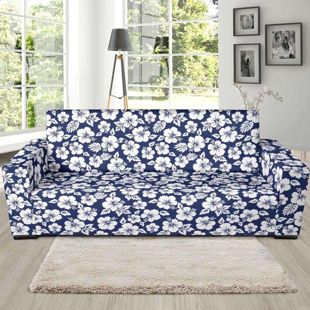 Hibiscus Blue Hawaiian Flower Style Sofa Slipcover-JTAMIGO.COM