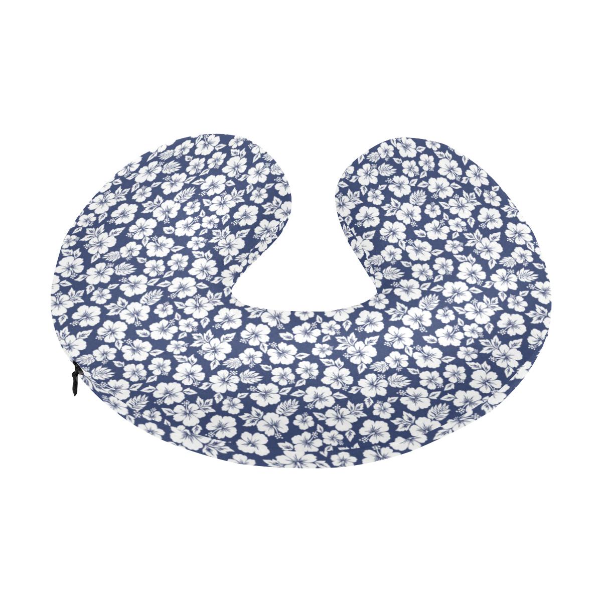 Hibiscus Blue Hawaiian Flower Style U-Shaped Travel Neck Pillow-JTAMIGO.COM
