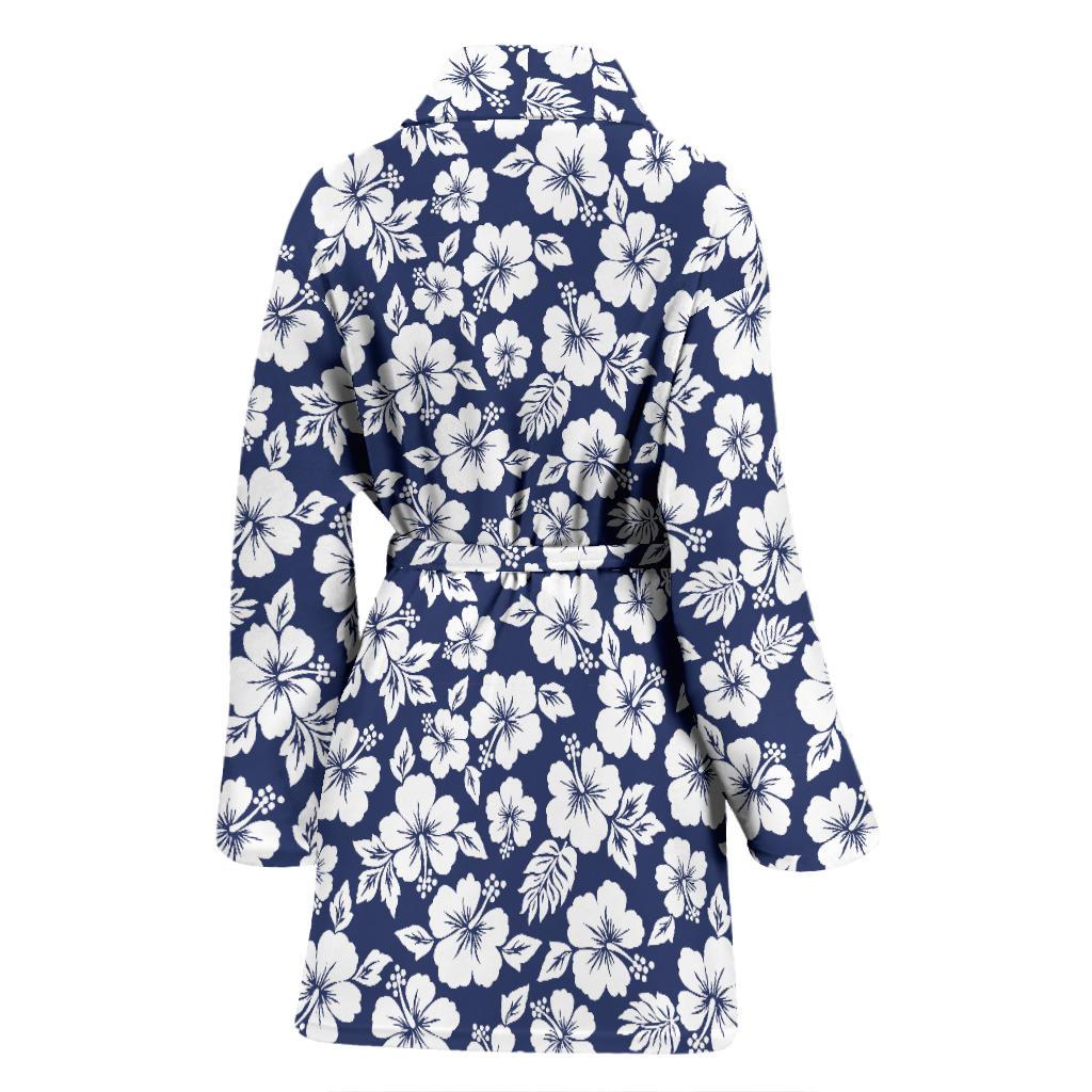 Hibiscus Blue Hawaiian Flower Style Women Bath Robe-JTAMIGO.COM