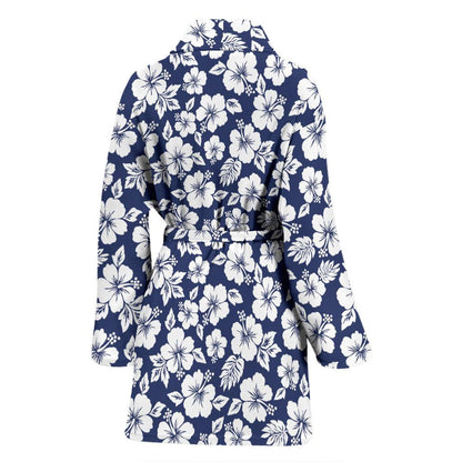 Hibiscus Blue Hawaiian Flower Style Women Bath Robe-JTAMIGO.COM