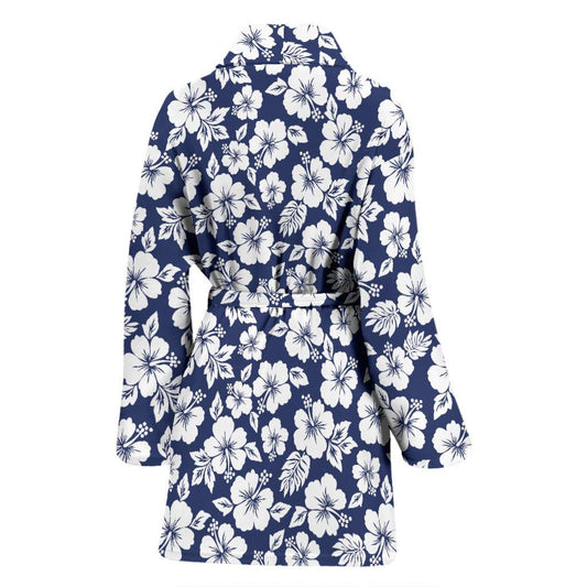 Hibiscus Blue Hawaiian Flower Style Women Bath Robe-JTAMIGO.COM