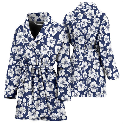 Hibiscus Blue Hawaiian Flower Style Women Bath Robe-JTAMIGO.COM