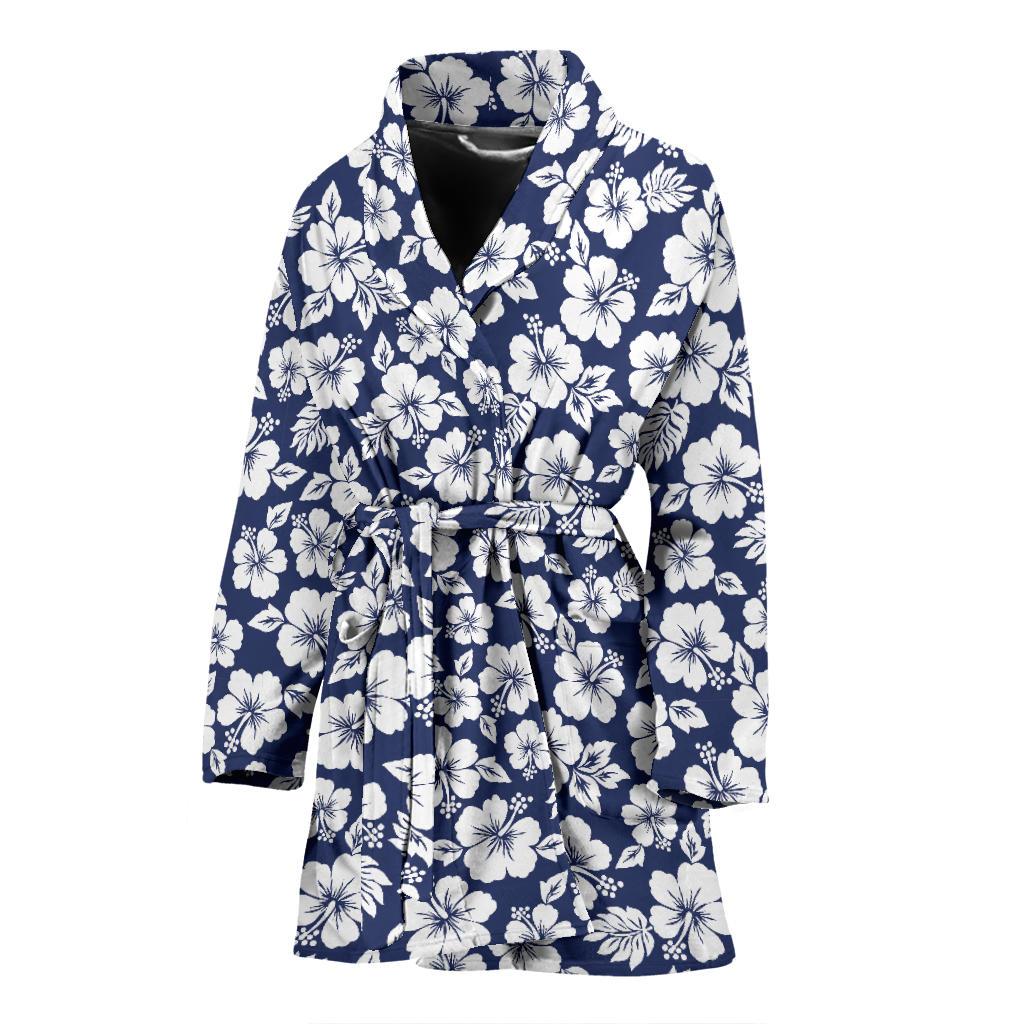 Hibiscus Blue Hawaiian Flower Style Women Bath Robe-JTAMIGO.COM