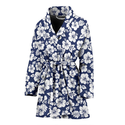 Hibiscus Blue Hawaiian Flower Style Women Bath Robe-JTAMIGO.COM