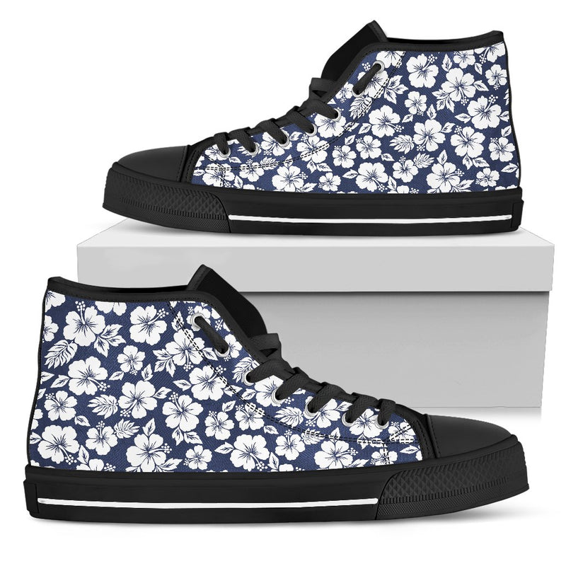 Hibiscus Blue Hawaiian Flower Style Women High Top Shoes