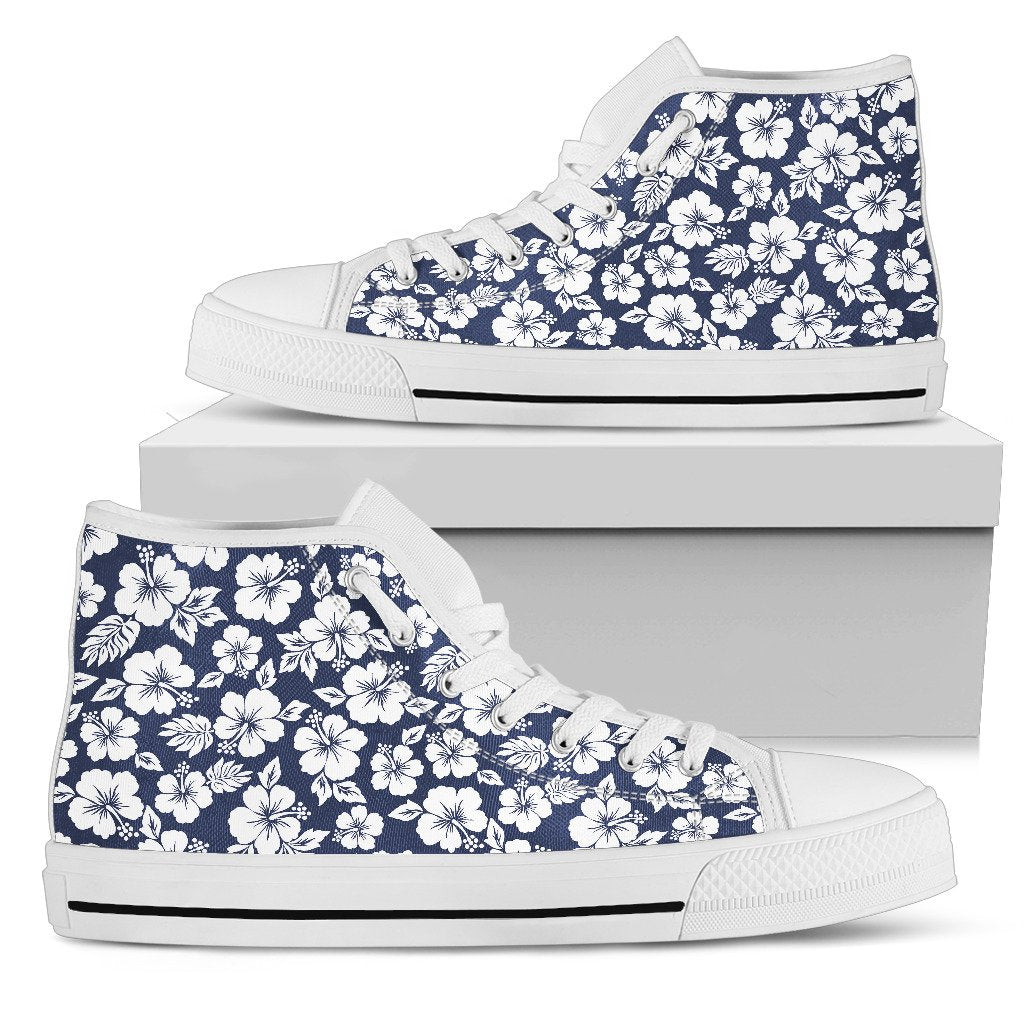 Hibiscus Blue Hawaiian Flower Style Women High Top Shoes