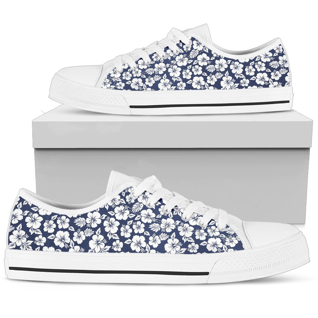 Hibiscus Blue Hawaiian Flower Style Women Low Top Shoes