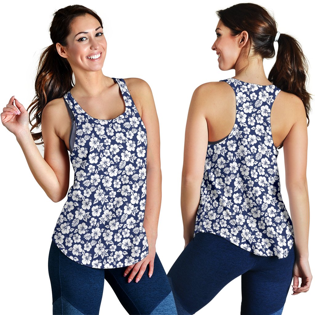 Hibiscus Blue Hawaiian Flower Style Women Racerback Tank Top