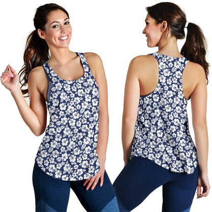 Hibiscus Blue Hawaiian Flower Style Women Racerback Tank Top