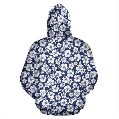 Hibiscus Blue Hawaiian Flower Style Zip Up Hoodie