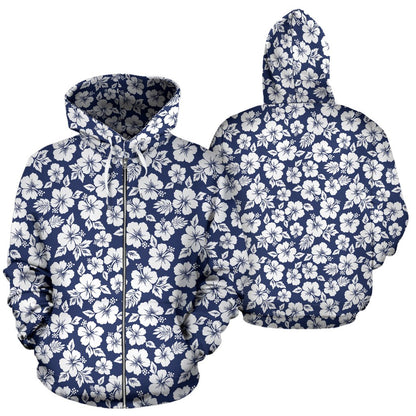 Hibiscus Blue Hawaiian Flower Style Zip Up Hoodie