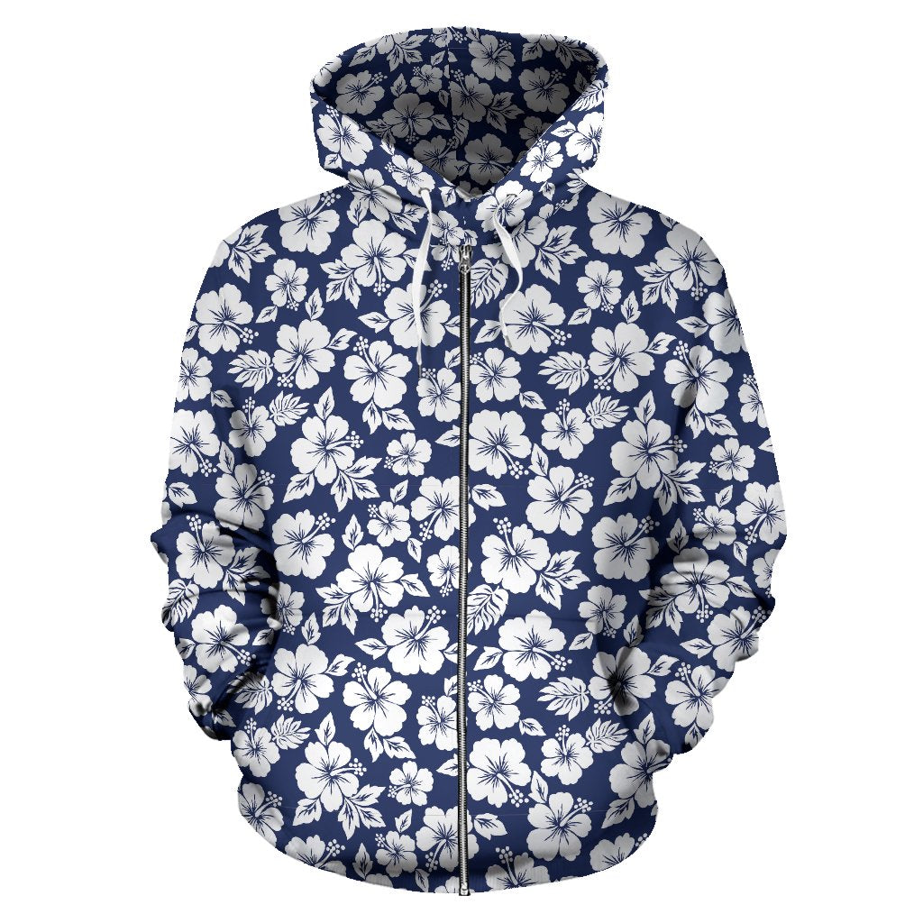 Hibiscus Blue Hawaiian Flower Style Zip Up Hoodie