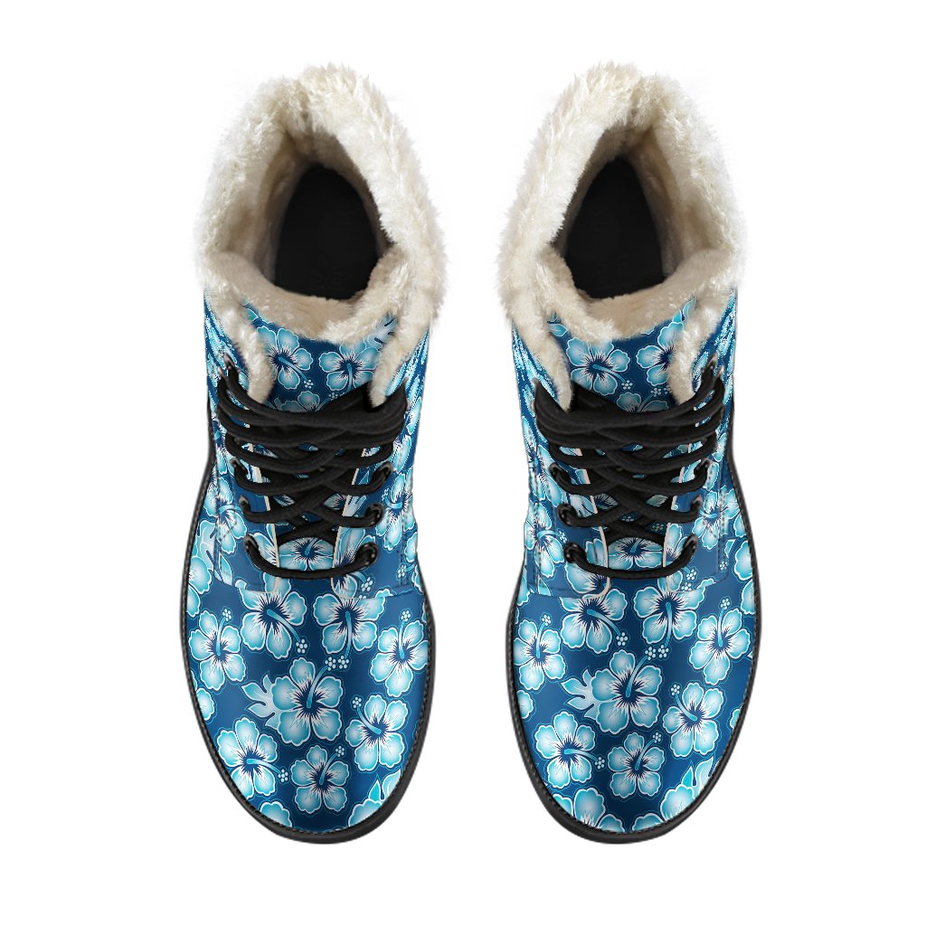 Hibiscus Flower Hawaiian Themed Faux Fur Leather Boots-JTAMIGO.COM