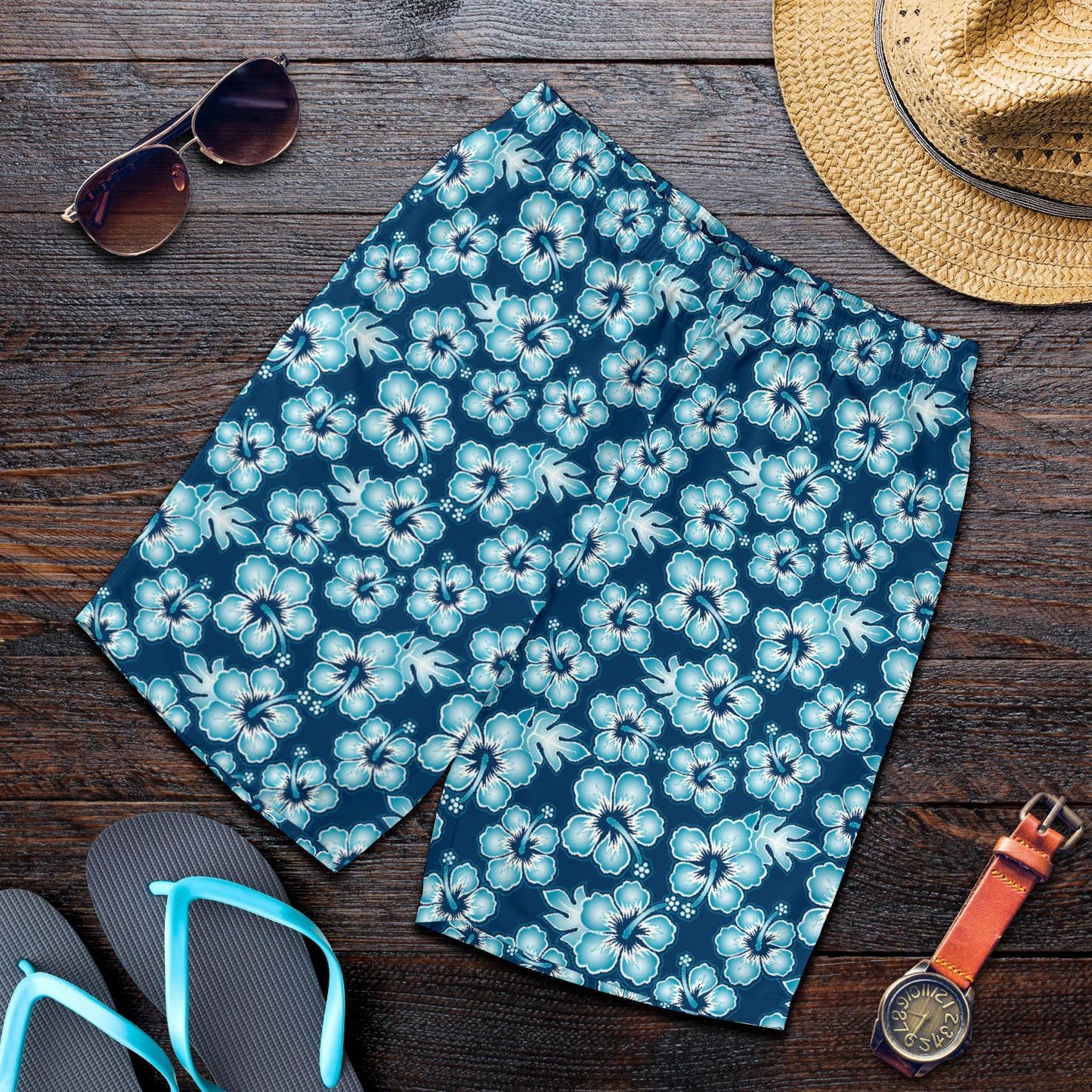 Hibiscus Flower Hawaiian Themed Mens Shorts-JTAMIGO.COM