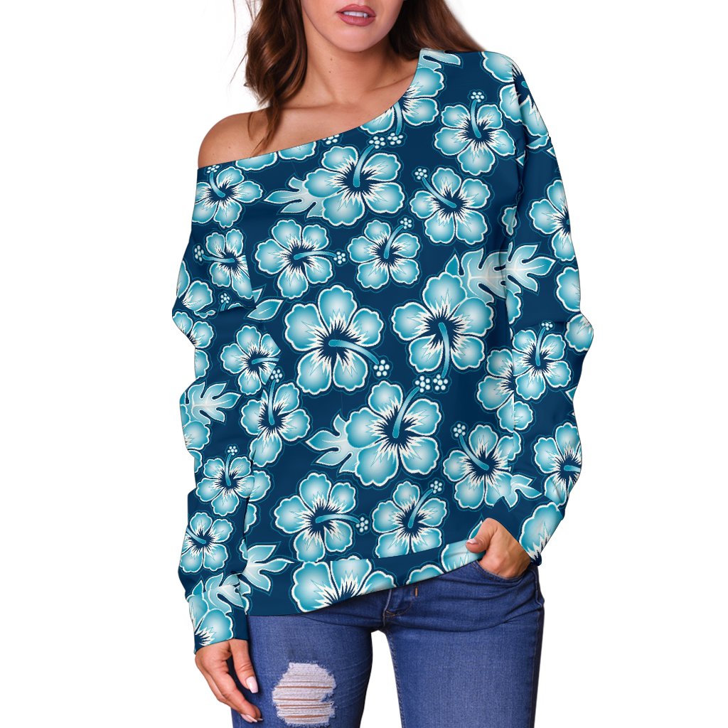 Hibiscus Flower Hawaiian Themed Off Shoulder Sweatshirt