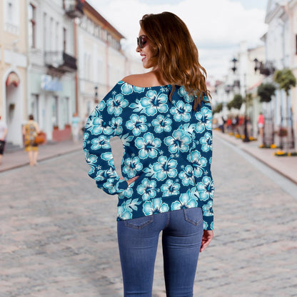Hibiscus Flower Hawaiian Themed Off Shoulder Sweatshirt