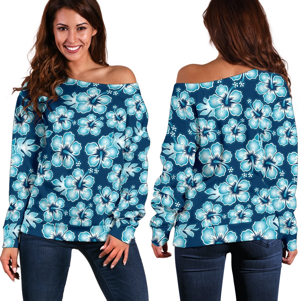Hibiscus Flower Hawaiian Themed Off Shoulder Sweatshirt