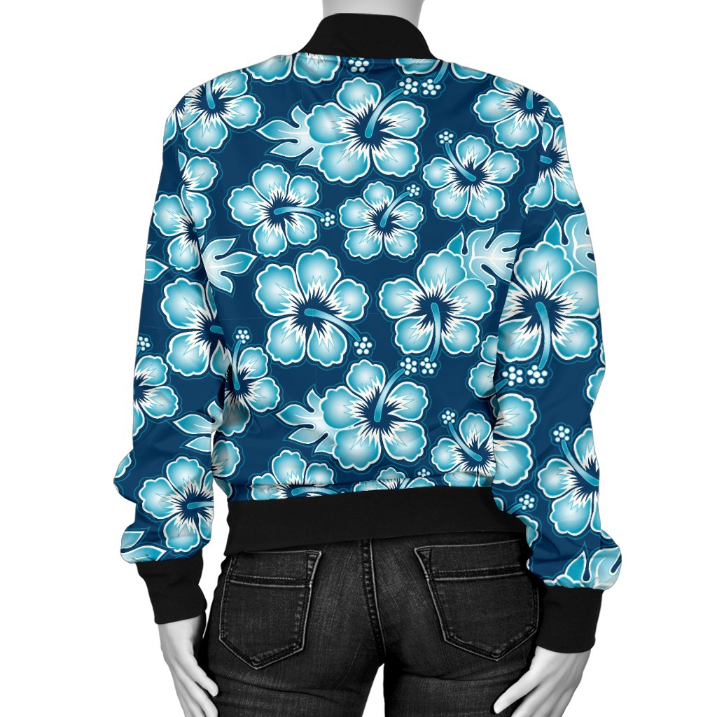 Hibiscus Flower Hawaiian Themed Women Casual Bomber Jacket