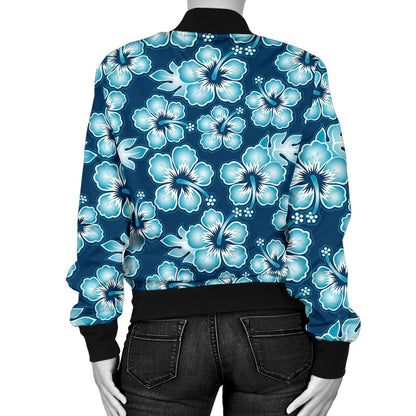Hibiscus Flower Hawaiian Themed Women Casual Bomber Jacket