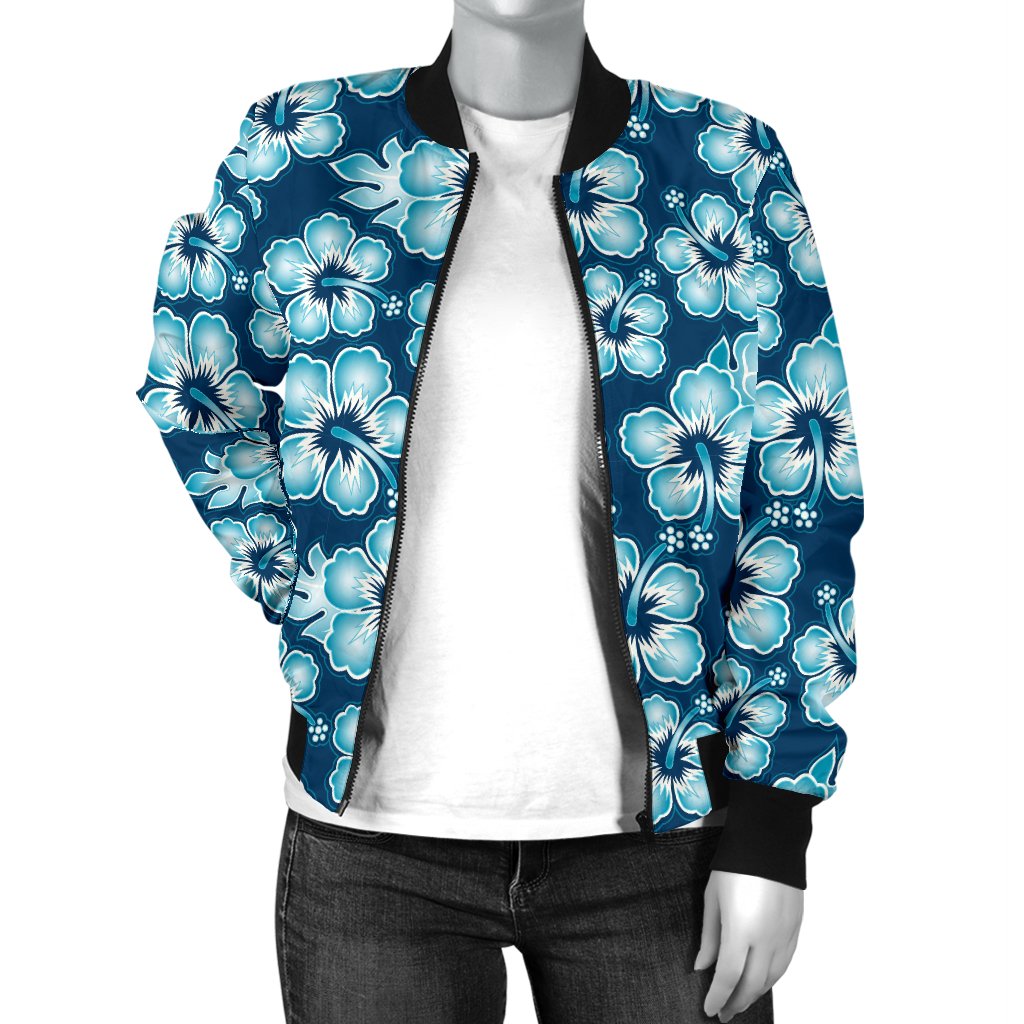 Hibiscus Flower Hawaiian Themed Women Casual Bomber Jacket