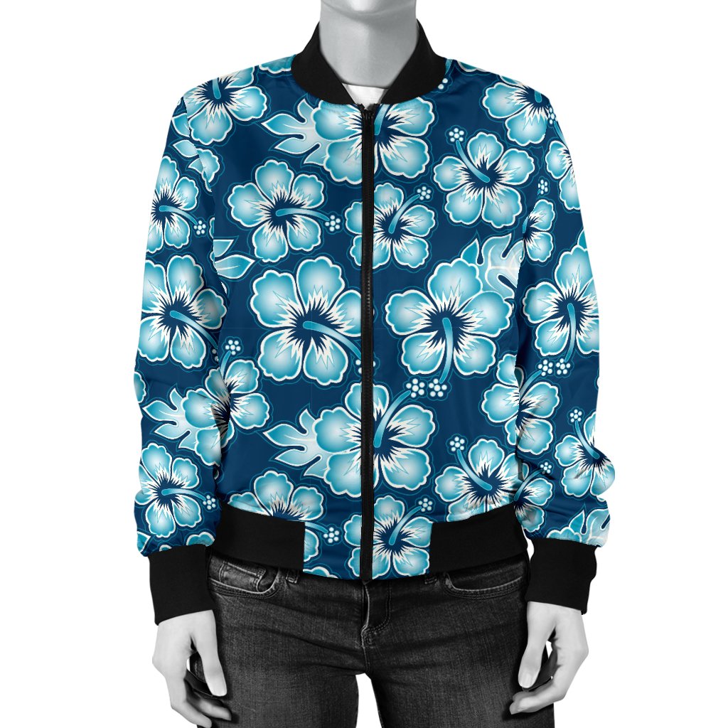 Hibiscus Flower Hawaiian Themed Women Casual Bomber Jacket