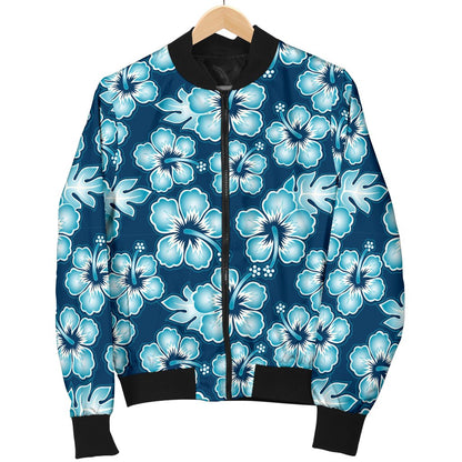 Hibiscus Flower Hawaiian Themed Women Casual Bomber Jacket