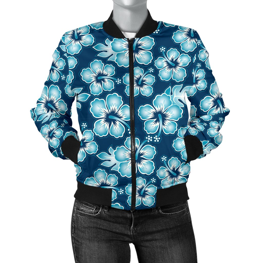 Hibiscus Flower Hawaiian Themed Women Casual Bomber Jacket
