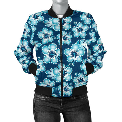 Hibiscus Flower Hawaiian Themed Women Casual Bomber Jacket