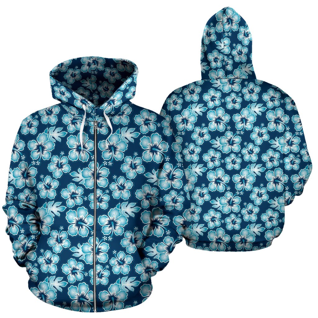 Hibiscus Flower Hawaiian Themed Zip Up Hoodie