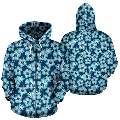 Hibiscus Flower Hawaiian Themed Zip Up Hoodie