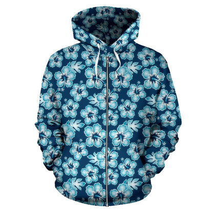 Hibiscus Flower Hawaiian Themed Zip Up Hoodie