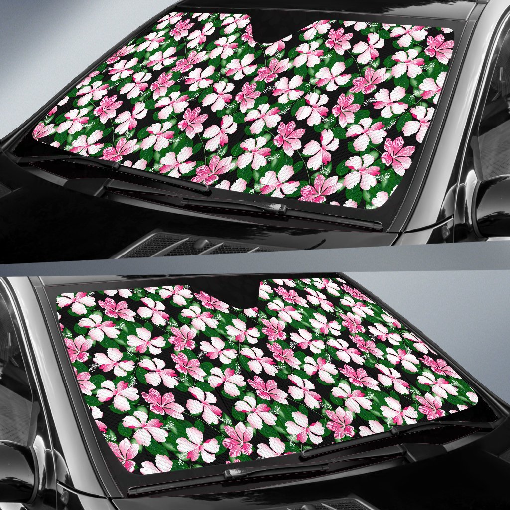 Hibiscus Pink Flower Hawaiian Print Car Sun Shade For Windshield