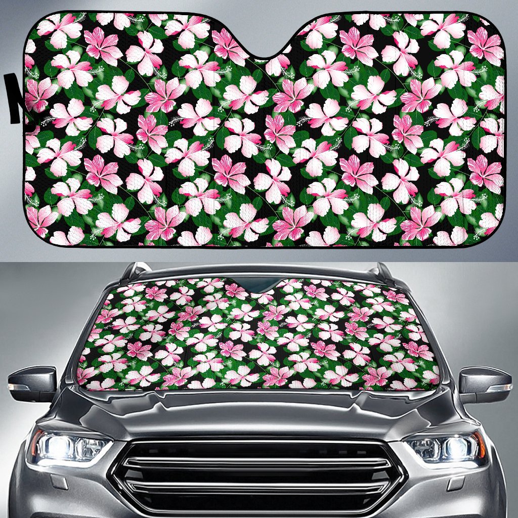 Hibiscus Pink Flower Hawaiian Print Car Sun Shade For Windshield