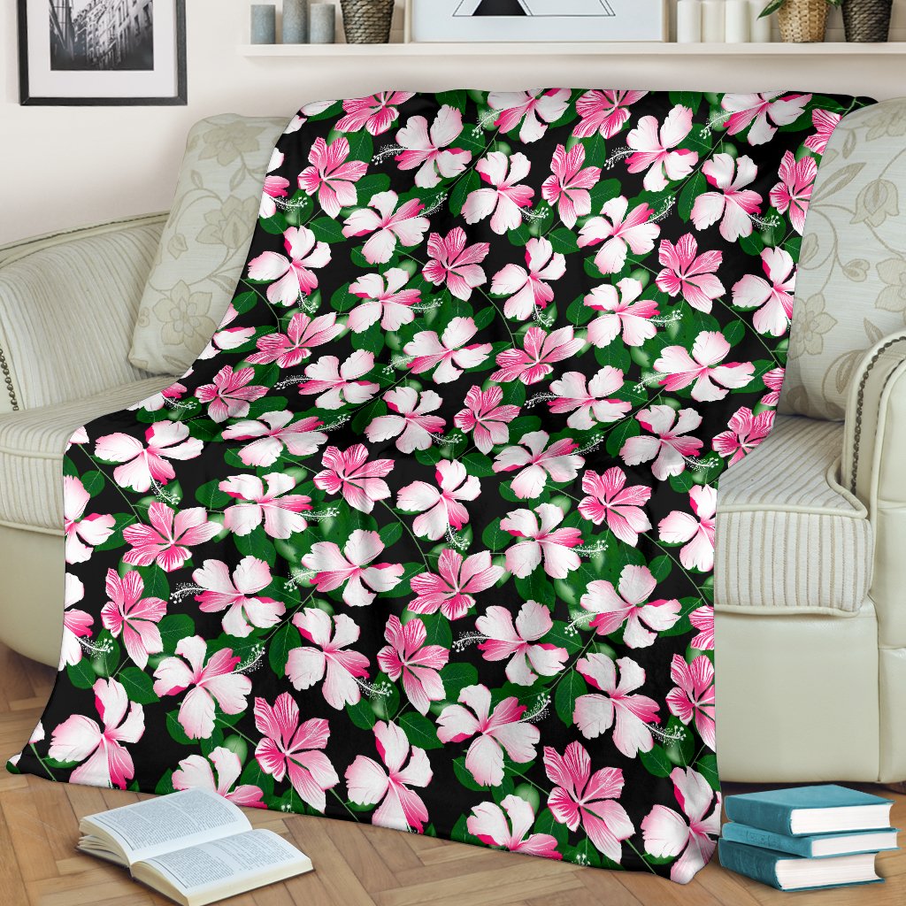 Hibiscus Pink Flower Hawaiian Print Fleece Blanket