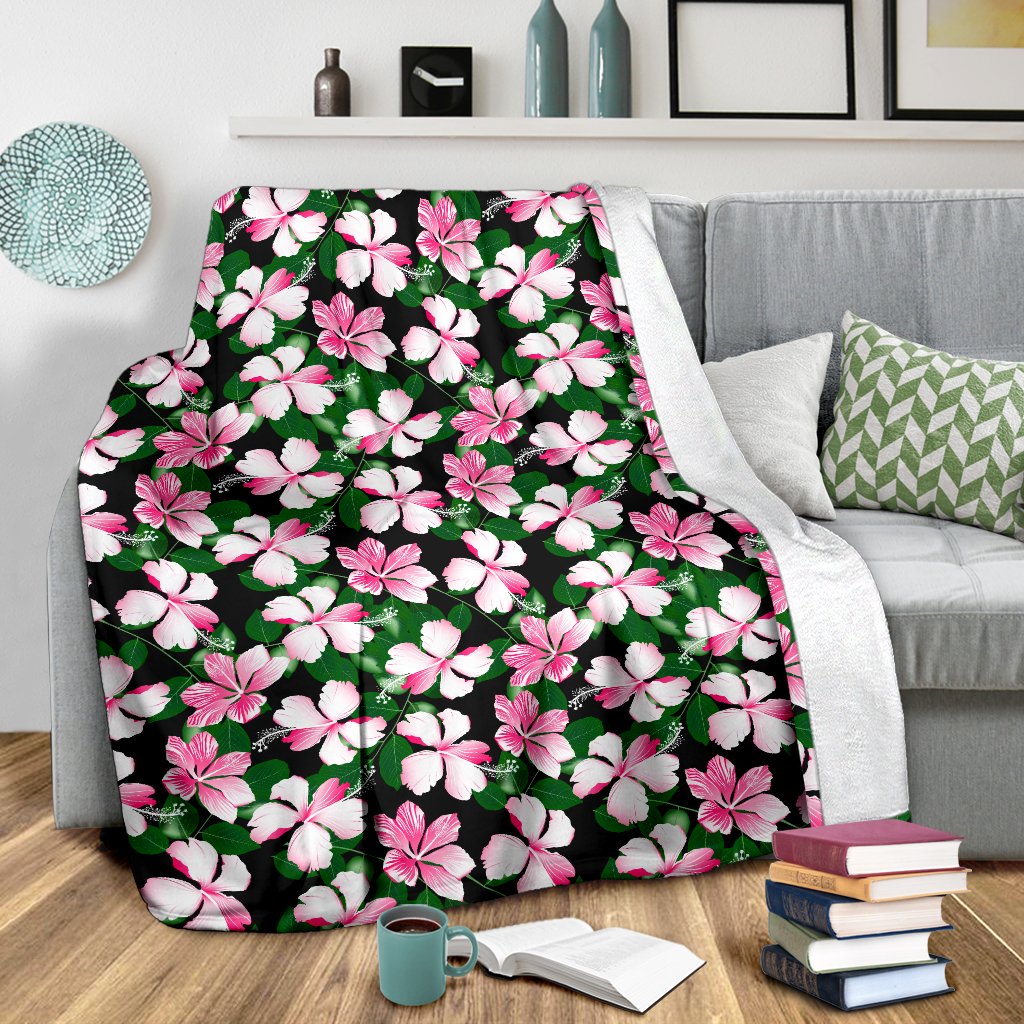 Hibiscus Pink Flower Hawaiian Print Fleece Blanket