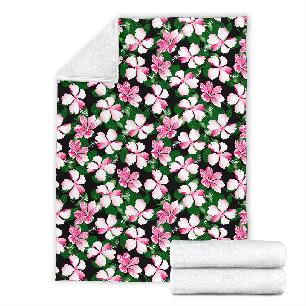 Hibiscus Pink Flower Hawaiian Print Fleece Blanket