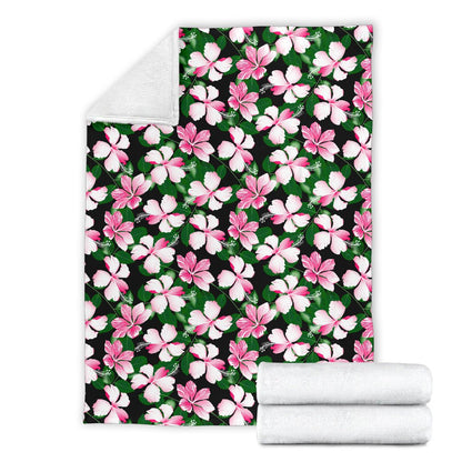 Hibiscus Pink Flower Hawaiian Print Fleece Blanket