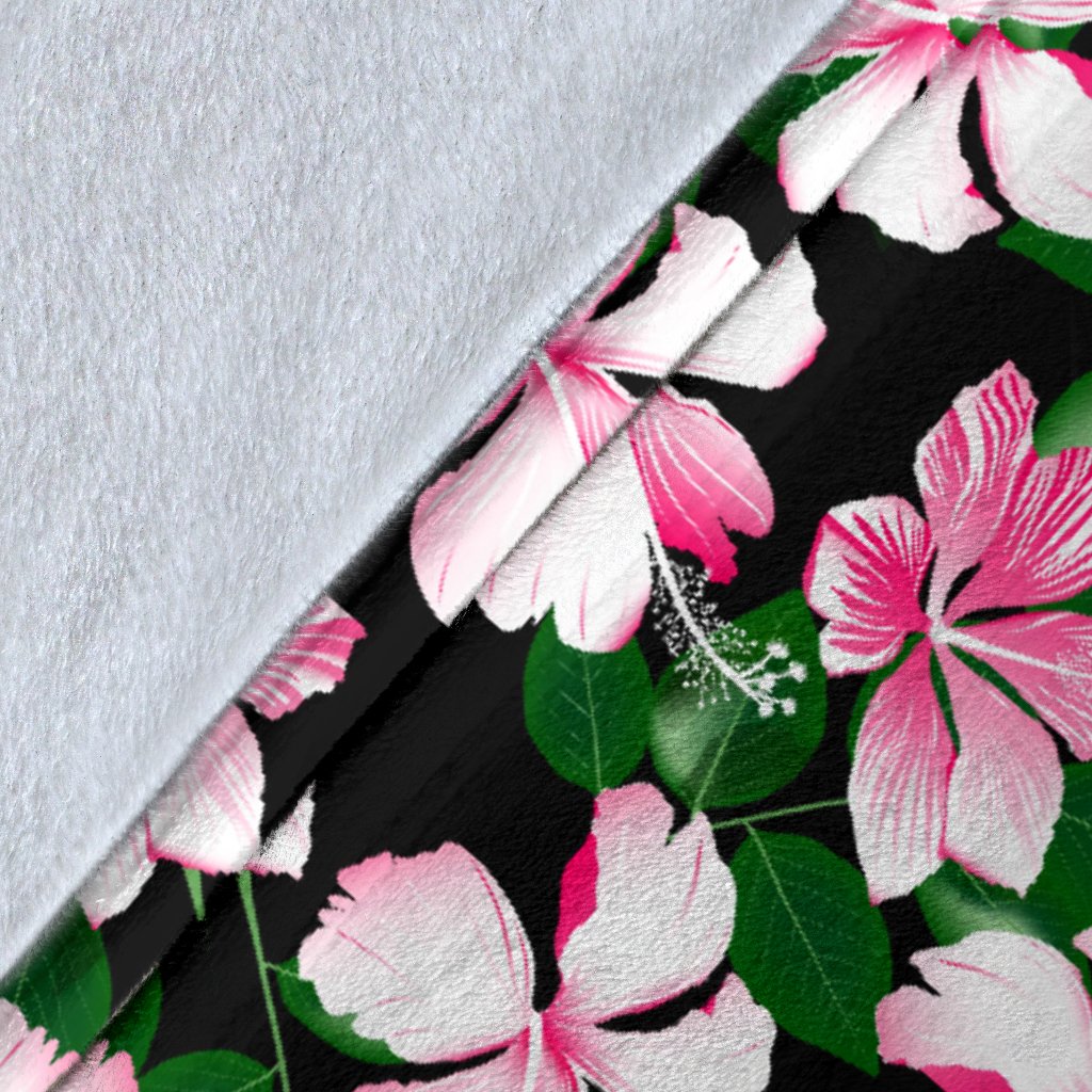 Hibiscus Pink Flower Hawaiian Print Fleece Blanket