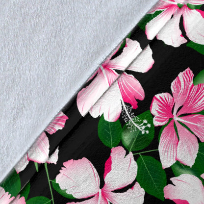 Hibiscus Pink Flower Hawaiian Print Fleece Blanket