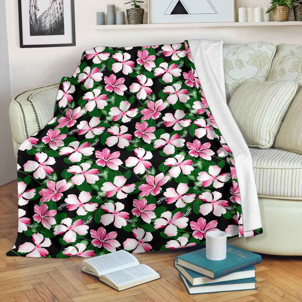 Hibiscus Pink Flower Hawaiian Print Fleece Blanket