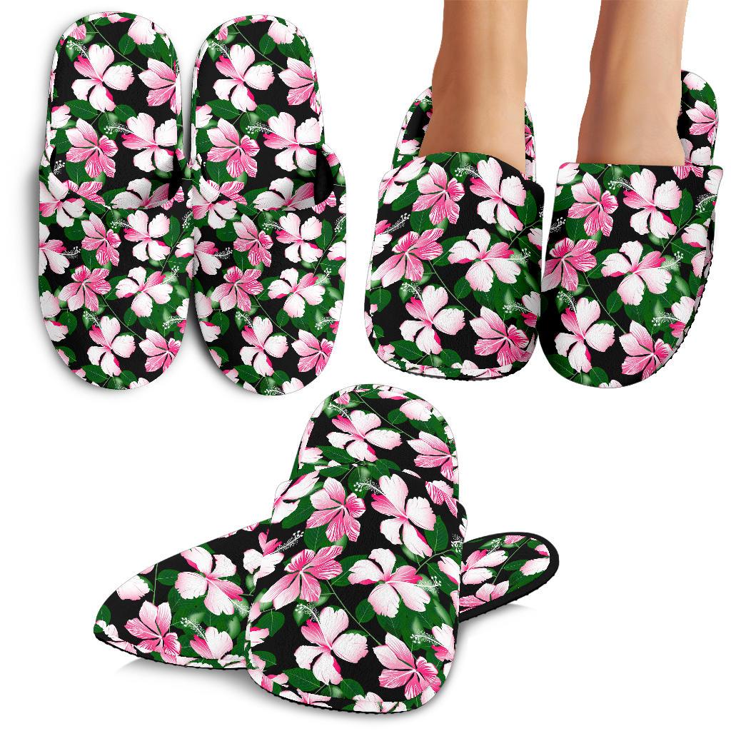 Hibiscus Pink Flower Hawaiian Print House Slippers
